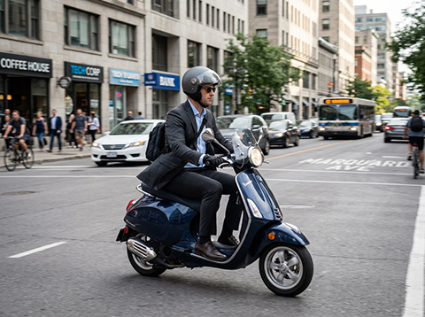 Man riding Motor Scooter